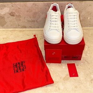 Carolina Herrera White Low-Top Sneakers with Red Heel Detail
